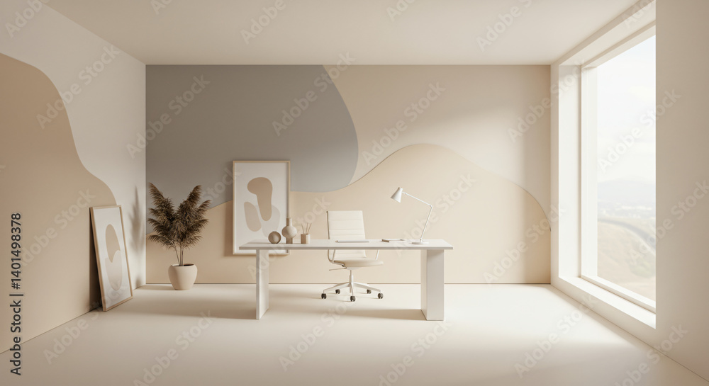 Fototapeta premium Modern Conference Room with City View – Empty Chairs