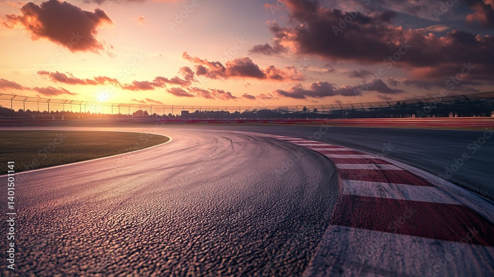 Naklejka premium Race track at sunset asphalt racing circuit motorsport speedway competition auto sport venue outdoors 100
