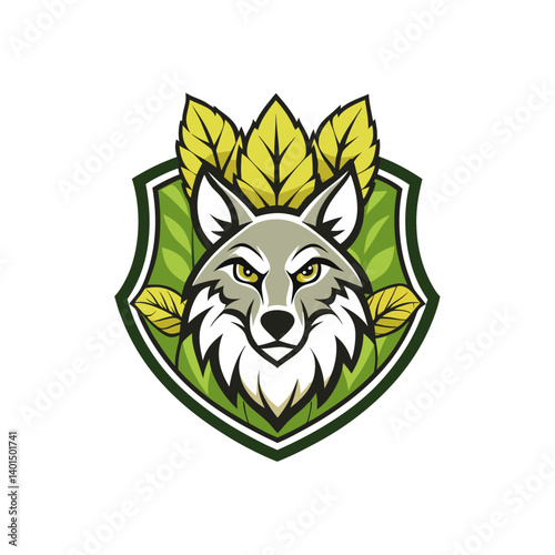 wolf mascot logo in vintage badge with hops vector illustration