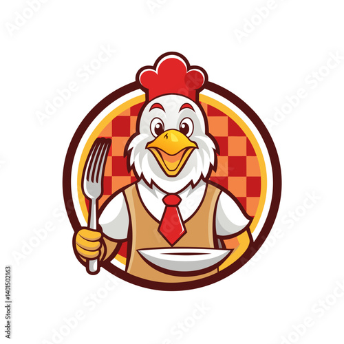 retro chicken mascot logo icon with diner theme vector illustration