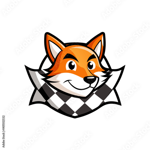 fox mascot logo in checkered racing flag vector illustration
