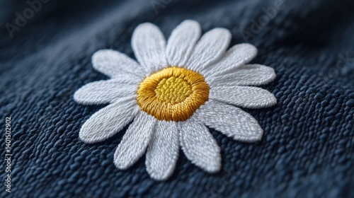 High-quality embroidered daisy patch with white petals and yellow center, perfect for DIY projects, clothing accessories, and floral-themed crafts.