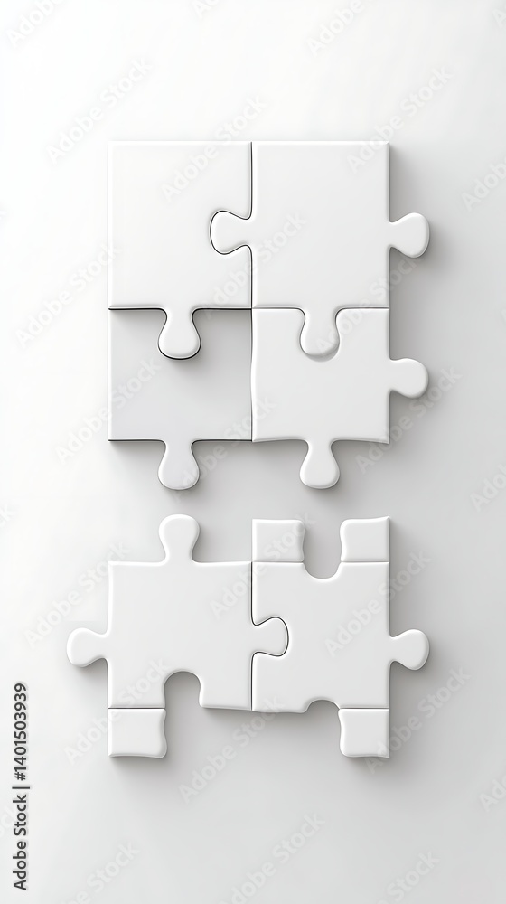 Fototapeta premium White puzzle pieces arranged on a white surface