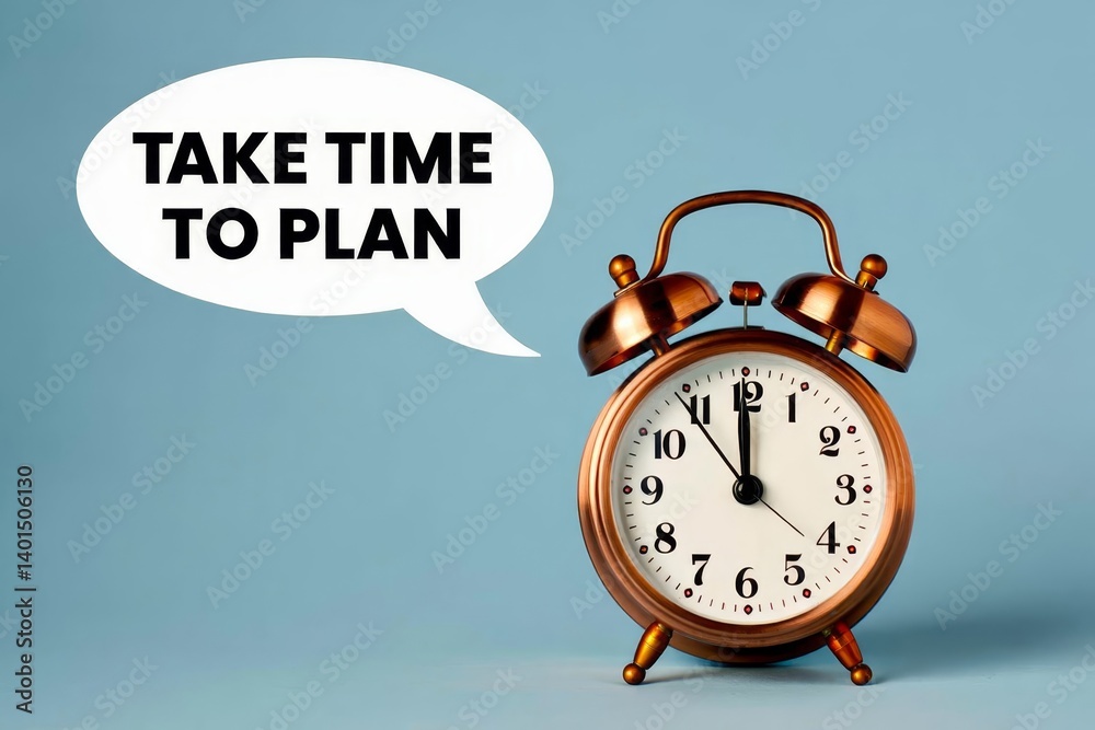Take time to plan text on speech bubble with alarm clock. Take time to plan text on speech bubble with alarm clock.