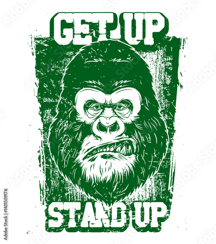 Gorilla's Determination: An illustration of a gorilla with the words "GET UP STAND UP" encapsulates a message of resilience and tenacity. The visual emphasizes the spirit of not giving up