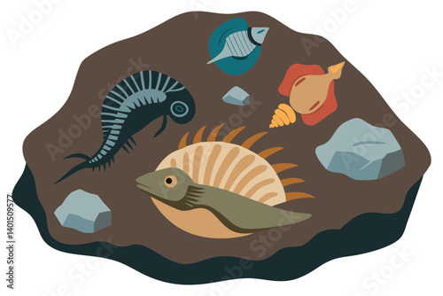 Rock Embedded Sea Fossil Vector