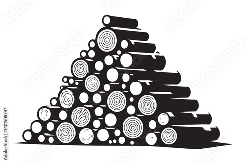 Pile of Logs Vector Illustration for Forestry Industry and Firewood