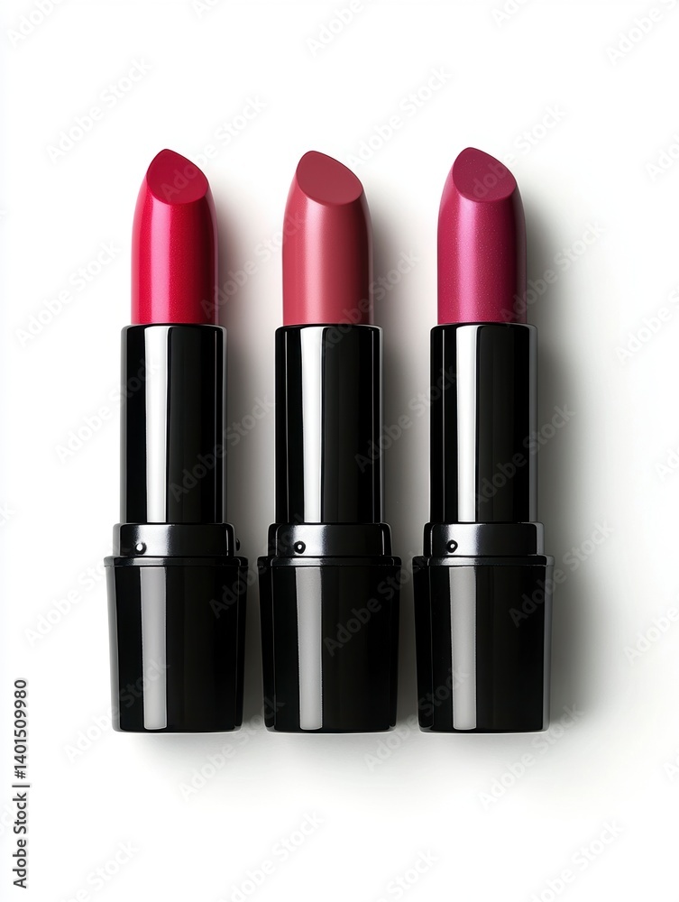 Lipstick in three colors in a black case on an isolated background Lipstick in three colors in a black case on an isolated background