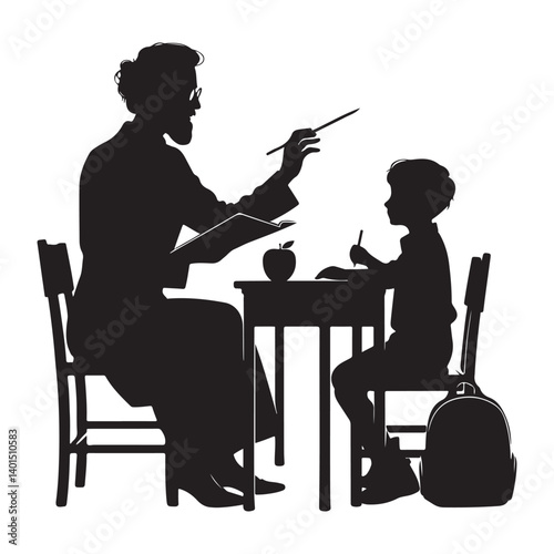 Silhouette Teacher Helping Young Student Enhance Their Educational Experience