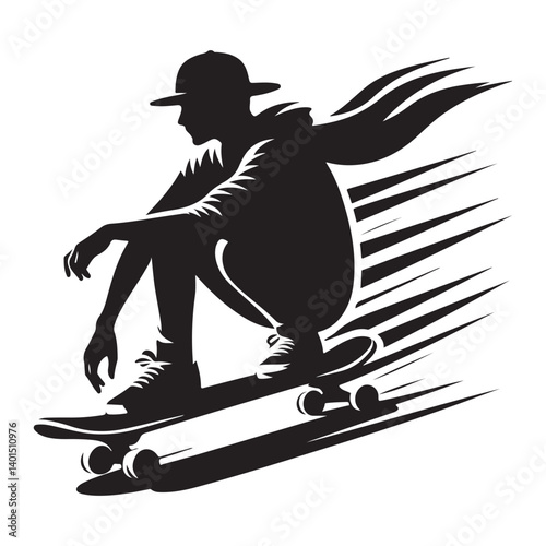 Skateboarder Adventure A Black Silhouette of Speed and Movement