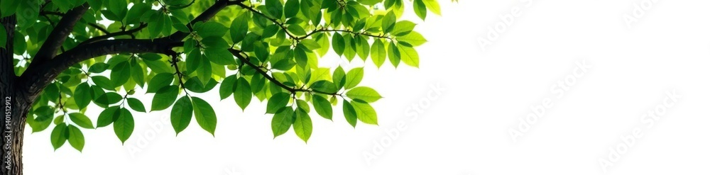 Foliage from a large tree spread out against white background, greenery, simple shapes Foliage from a large tree spread out against white background, greenery, simple shapes
