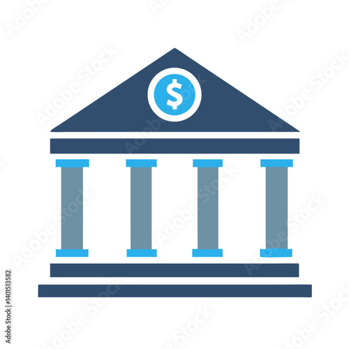 Bank Building Architecture Icon Representing Financial Institutions and Commercial Real Estate