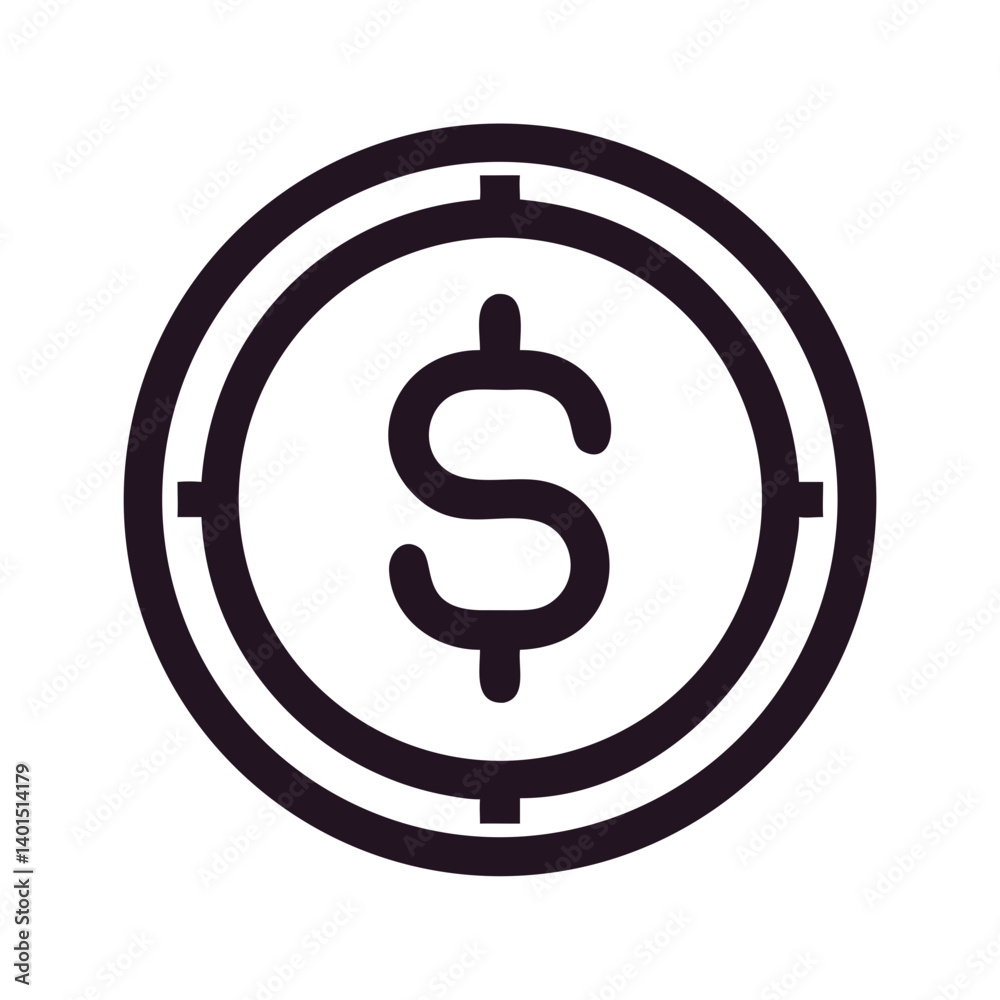 Coin with Dollar Symbol Icon Representing Currency, Wealth, and Financial Transactions