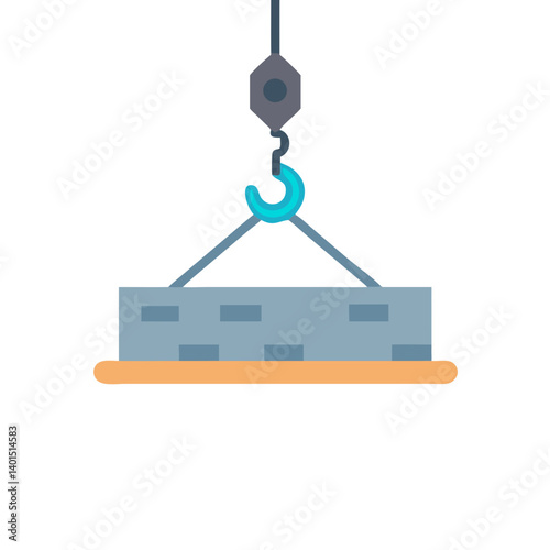 Crane Hook Lifting Cement Block Icon Representing Construction and Heavy Lifting Operations