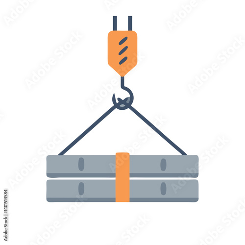 Crane Hook Lifting Cement Block Icon Representing Construction and Heavy Lifting Operations