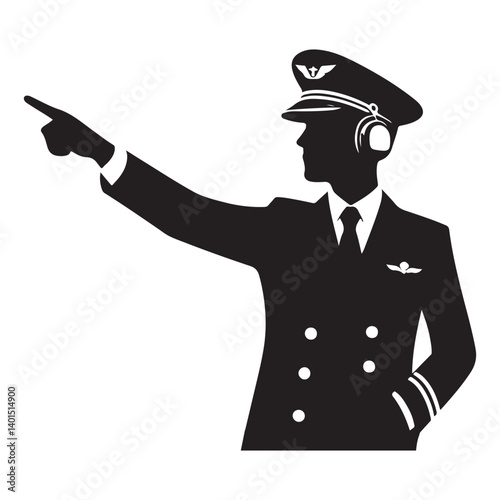 Silhouette of Professional Airplane Pilot Directing from Cockpit on Duty
