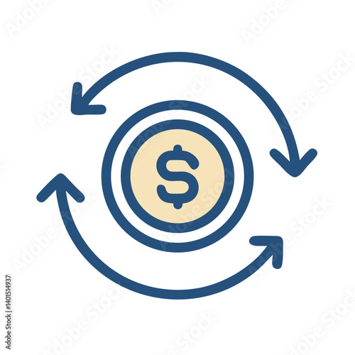 Dollar Coin with Circular Arrows Icon Representing Currency Flow and Economic Circulation