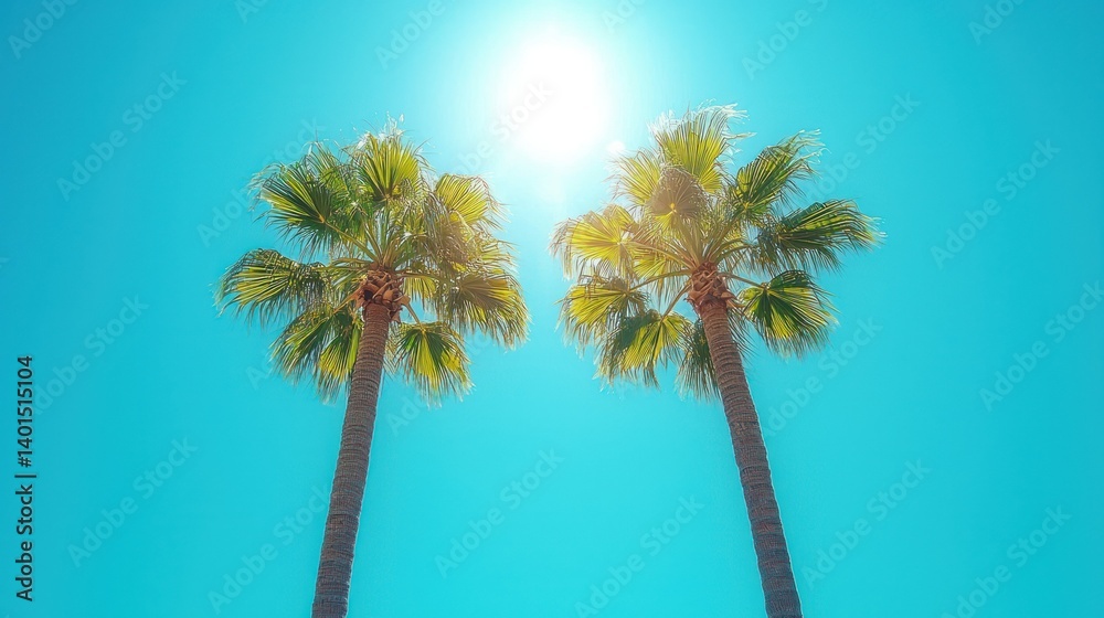Obraz premium Two Palm Trees under Bright Sunshine