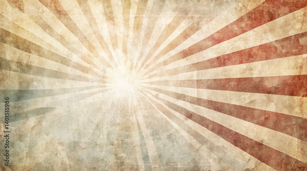 Abstract sun rays shining in a sunburst pattern, with faded old paper stains in the background, evoking nostalgia