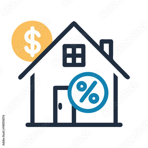 House with Mortgage Interest Symbol Icon Representing Home Loan and Financial Commitment