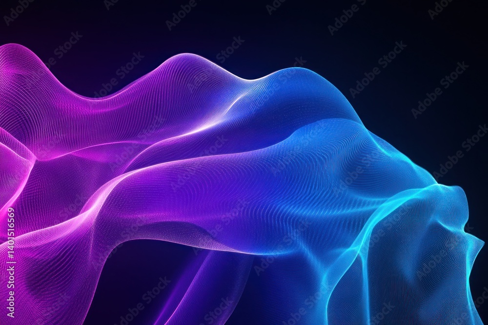 An abstract gradient wave of blue and purple on a black background, illuminated with a glowing light that creates a captivating effect.