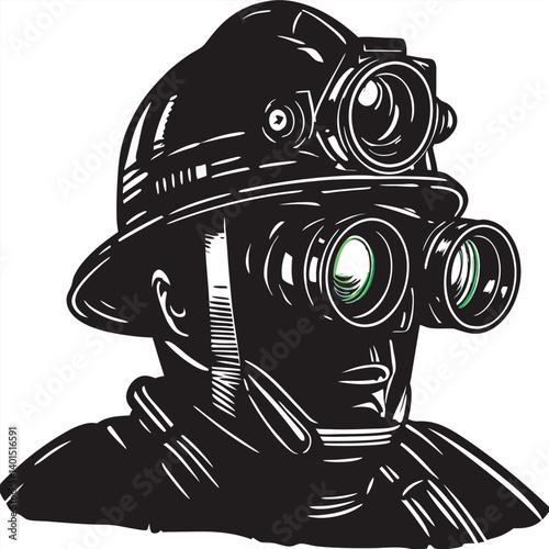 Firefighter wearing night vision goggles partial silhouette vector