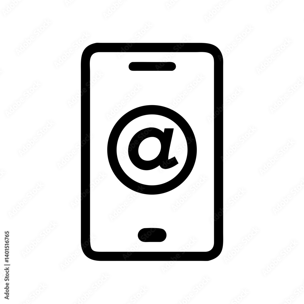 Mobile Phone with At Symbol Icon Representing Email Access and Digital Communication Mobile Phone with At Symbol Icon Representing Email Access and Digital Communication