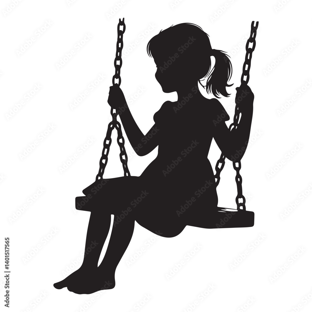 Girl on a Swing A Silhouette Illustration of Childhood Fun Girl on a Swing A Silhouette Illustration of Childhood Fun