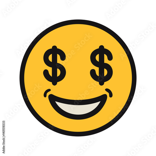 Smiley Face with Dollar Eyes Icon Representing Wealth and Financial Excitement