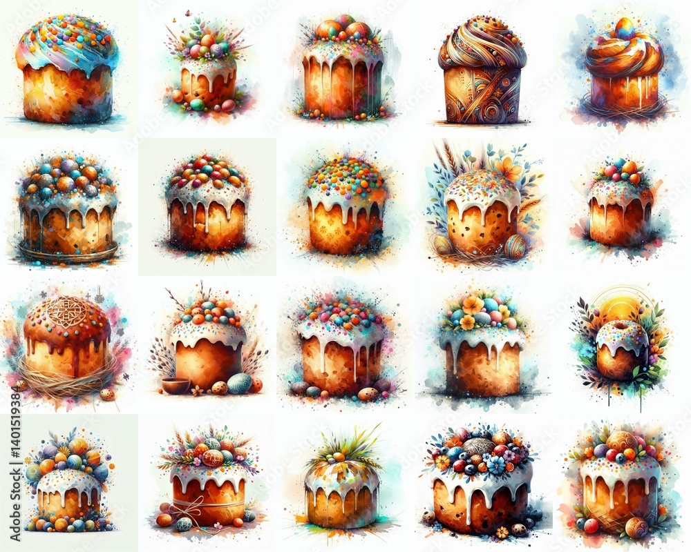 Fototapeta premium Ukrainian Easter bread Paska. Watercolor style. AI generated illustration