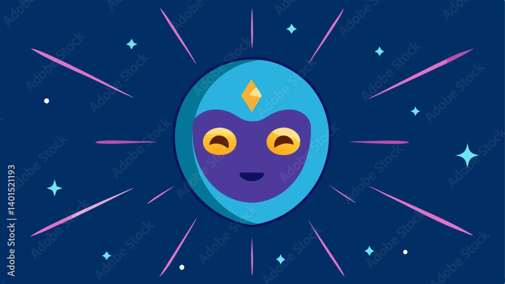Fototapeta premium Face Mask Application An animated face with a radiant mask on bright exosomes depicted as sparkles around the mask representing rejuvenation and replenishment.