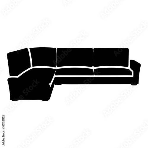 sectional sofa black silhouette icon - of a home office sectional sofa, furniture vector art