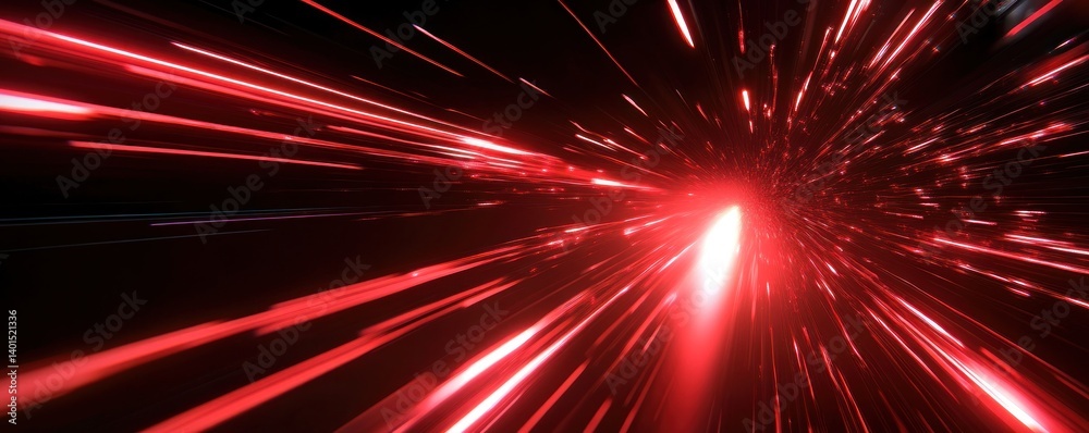 Brilliant red beams racing through a black void, symbolizing fast-paced tech, with sharp and glowing edges