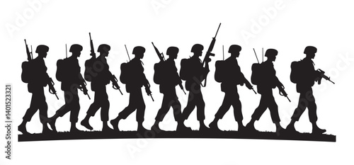 Silhouette of marching soldiers an army military troop illustration
