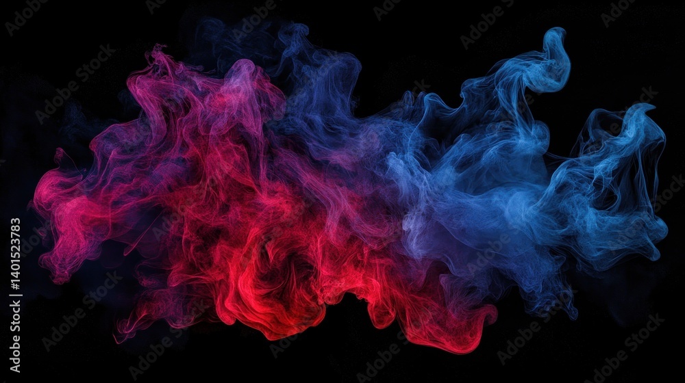 Intense red and blue flames flicker and dance, isolated against a pitch-black backdrop, creating a striking contrast.