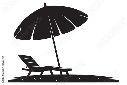Beach umbrella and lounge chair silhouette vector image for summer holiday