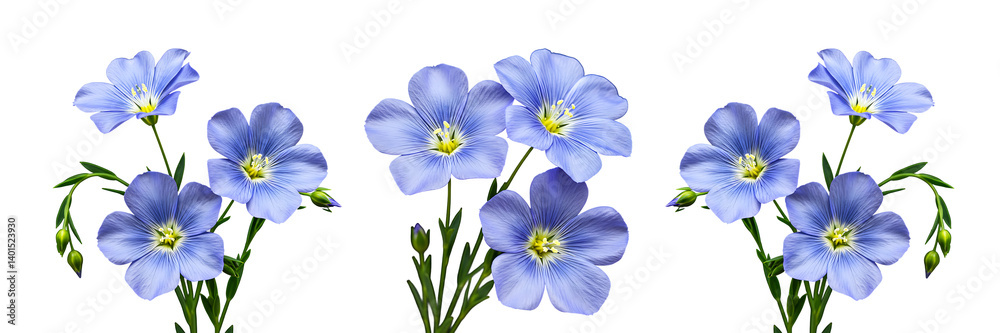 Fototapeta premium Blue Flax Flower Set On Transparent Background