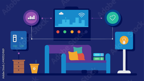 Home Automation Integration A living room dashboard that integrates with a smart meter controlling various devices like lights and heating based on realtime energy data.
