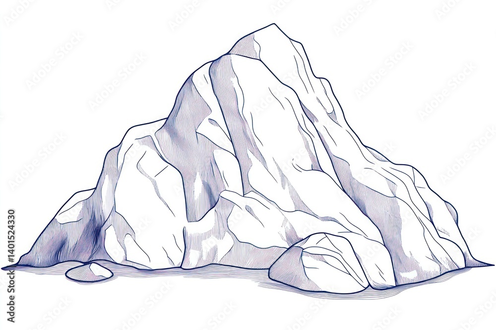 Outline illustration of a majestic rock mountain icon, symbolizing strength and stability, perfect for web use. Isolated on a white background.