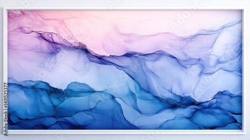 Soft and beautiful abstract marble art in hues of blue and pink, flowing together in a gentle ombre effect.