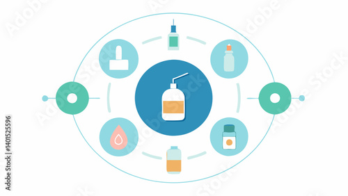Diverse Applications A circular diagram illustrating various skincare products serum cream mask infused with exosomes emphasizing their versatility in the skincare industry.
