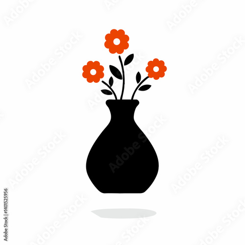 A ceramic vase vector icon with flowers