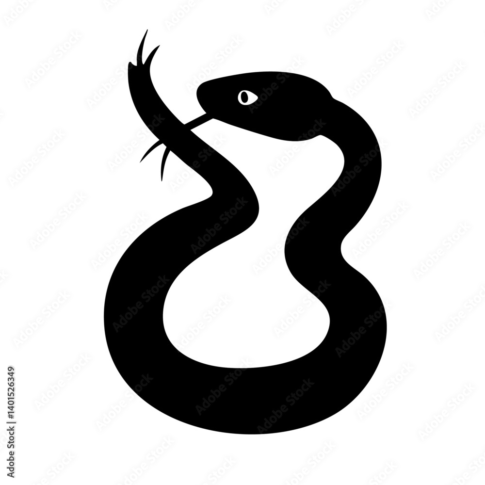 Fototapeta premium A coiled snake vector icon with forked tongue