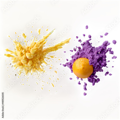 Floating Fruit Powder Particles Burst – Macro View on Transparent Background