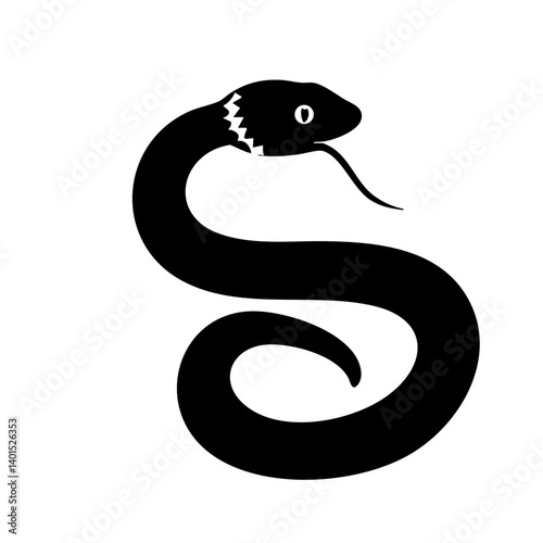 A coiled snake vector icon with forked tongue