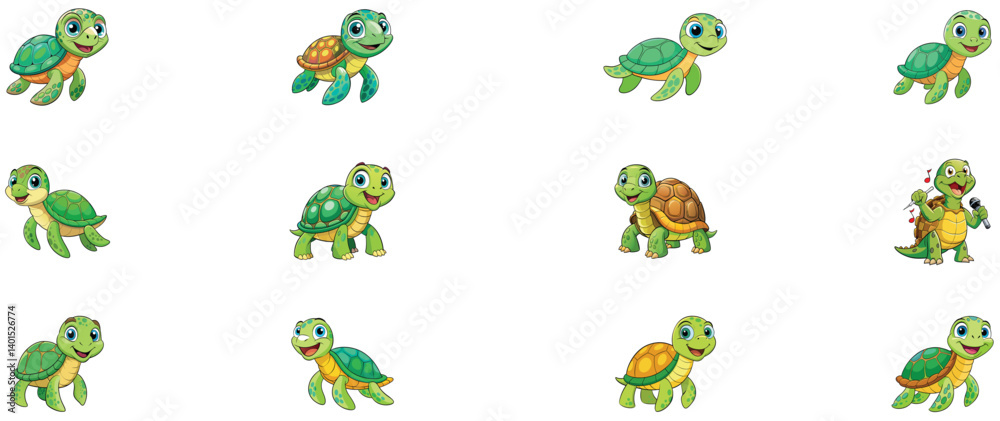 Adorable Cartoon Turtles Collection: Diverse Poses and Expressions, Perfect for Kids' Designs and Illustrations Adorable Cartoon Turtles Collection: Diverse Poses and Expressions, Perfect for Kids' Designs and Illustrations