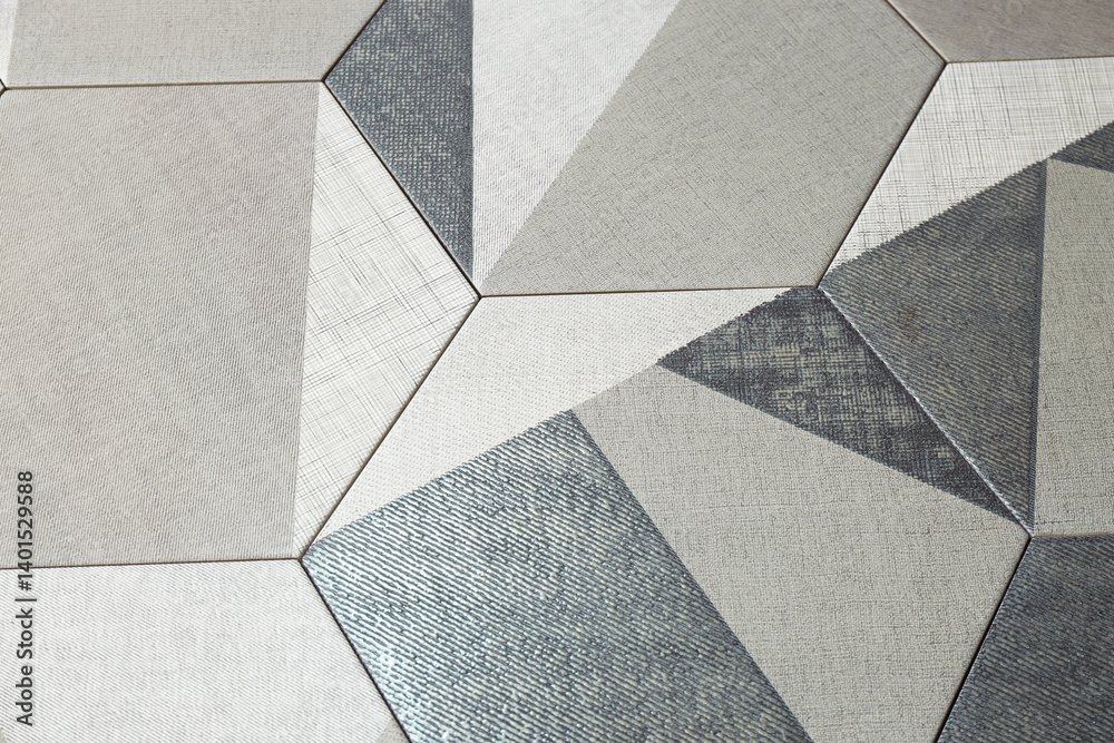 Texture of tiles with beautiful pattern as background, above view