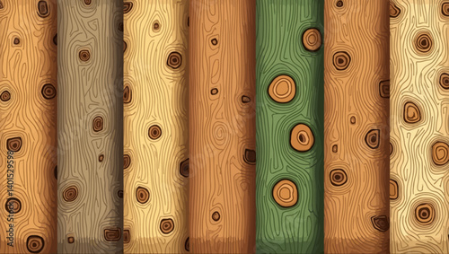 Detailed wood plank textures with natural knot designs in multiple color variations, perfect for realistic surfaces.