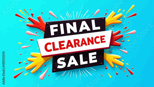 Bold and dynamic “Final Clearance Sale” banner with splash elements and bright text on a blue background.