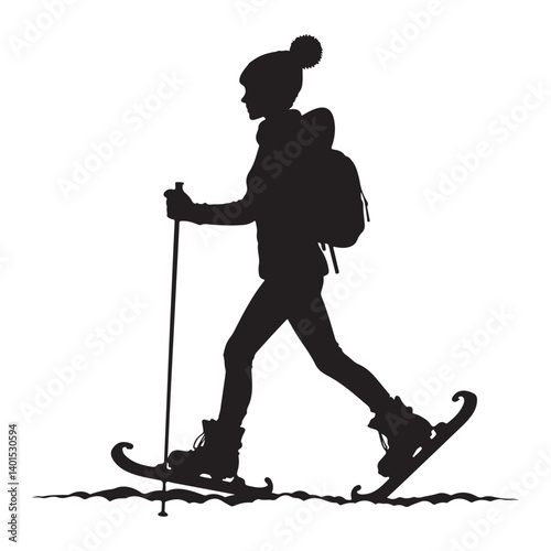 Snowshoeing woman silhouette vector image for winter sports designs